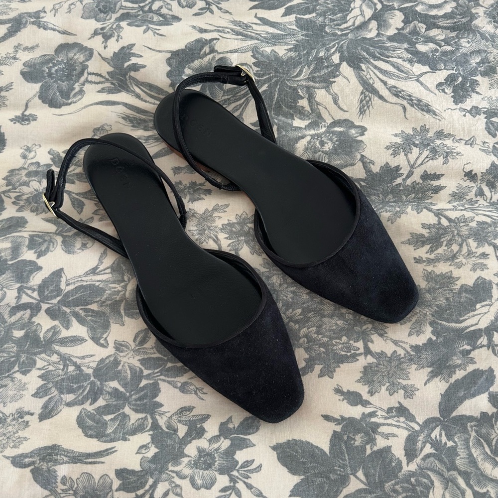DOEN Elegant Black Slingback Flats - size 37 - Black Suede